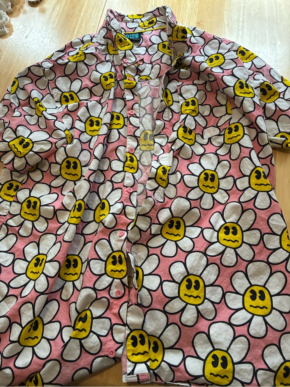 Men's Pink Floral Smile Button-Down Shirt
